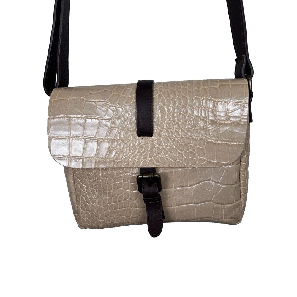 IN PELL Sand & Brown Croc Embossed Leather Crossbody Purse Made in Italy